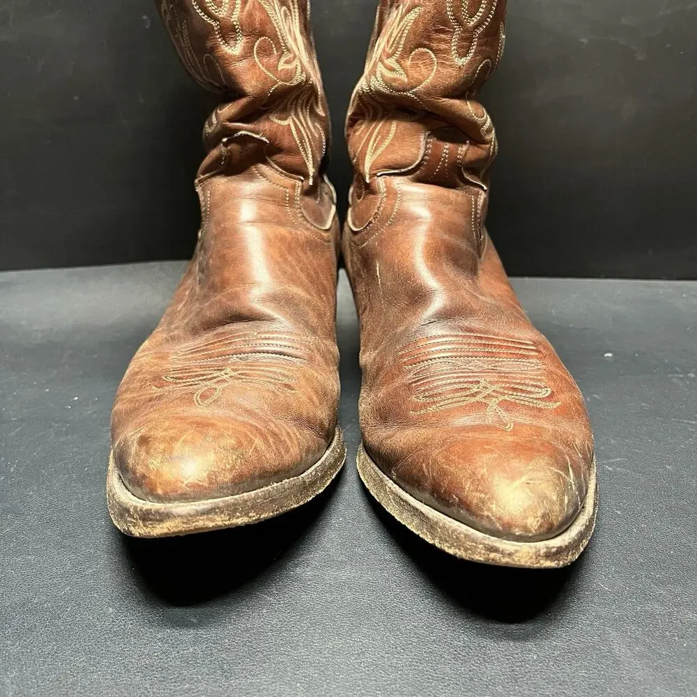 Vtg Justin Boots Cowboy Embroidered Boots Men’s Size 12 A, Style 2555 Brown